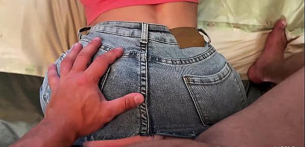  Fucked Hottie Through Hole in New Jeans and Cum in Mouth